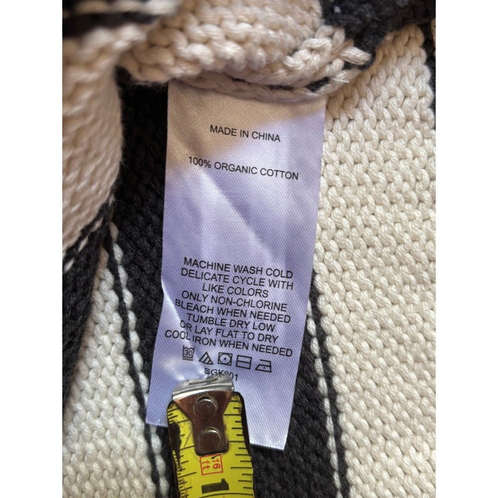 Quince Organic Cotton Striped Polo Sweater Charcoal Ivory XS Cropped V-Neck - Picture 10 of 10